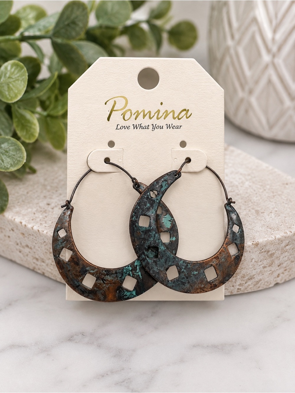 6/$25 Pomina Rustic Patina Crescent Hoop Earrings (BR1313-2)